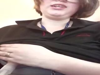 Chubby nerd pumping milk from her tits for Youtube