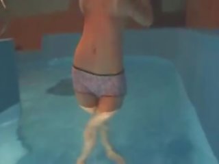 Thin cookie mastrubating in pool